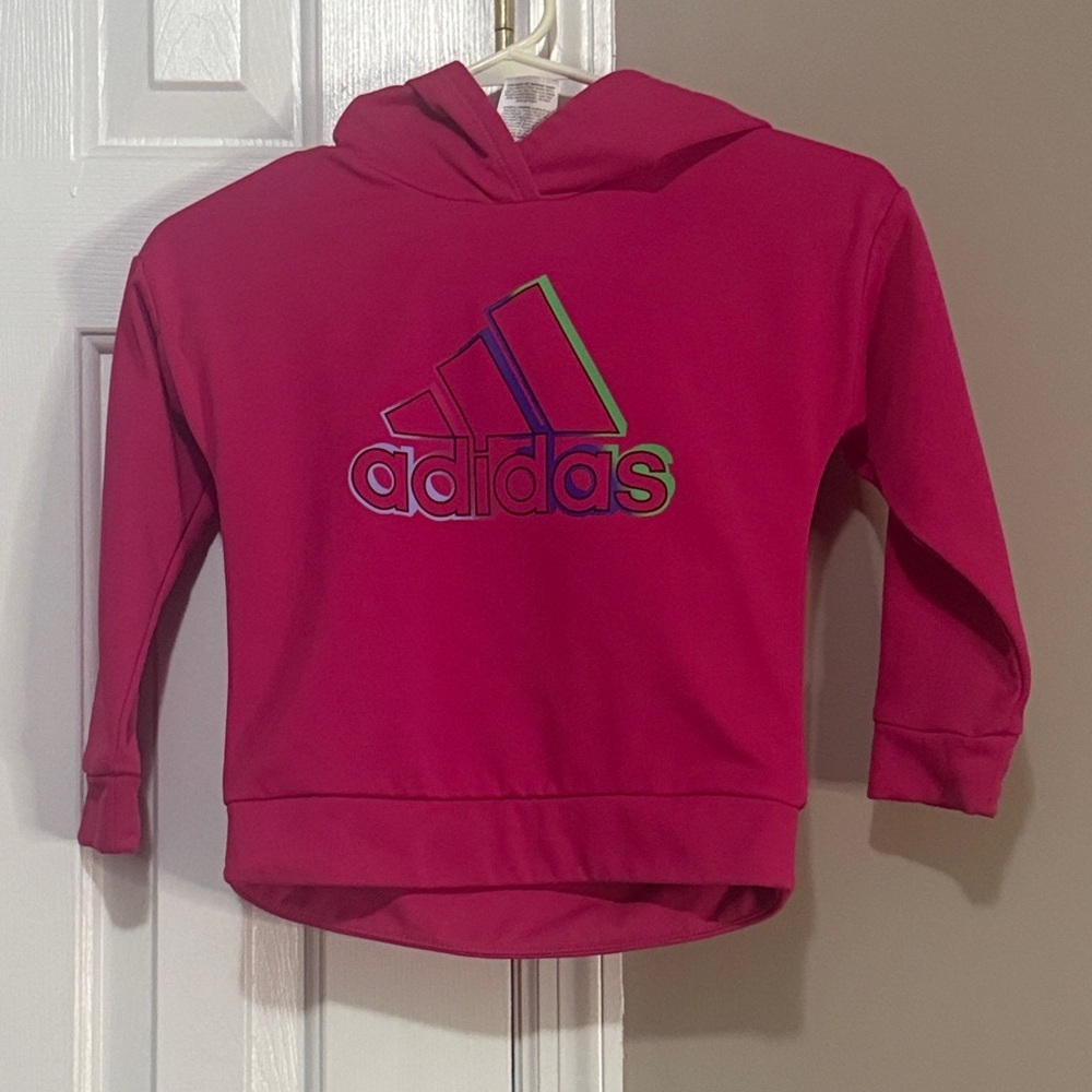 Adidas Kids Fuchsia Hoodie with Multicolor Logo